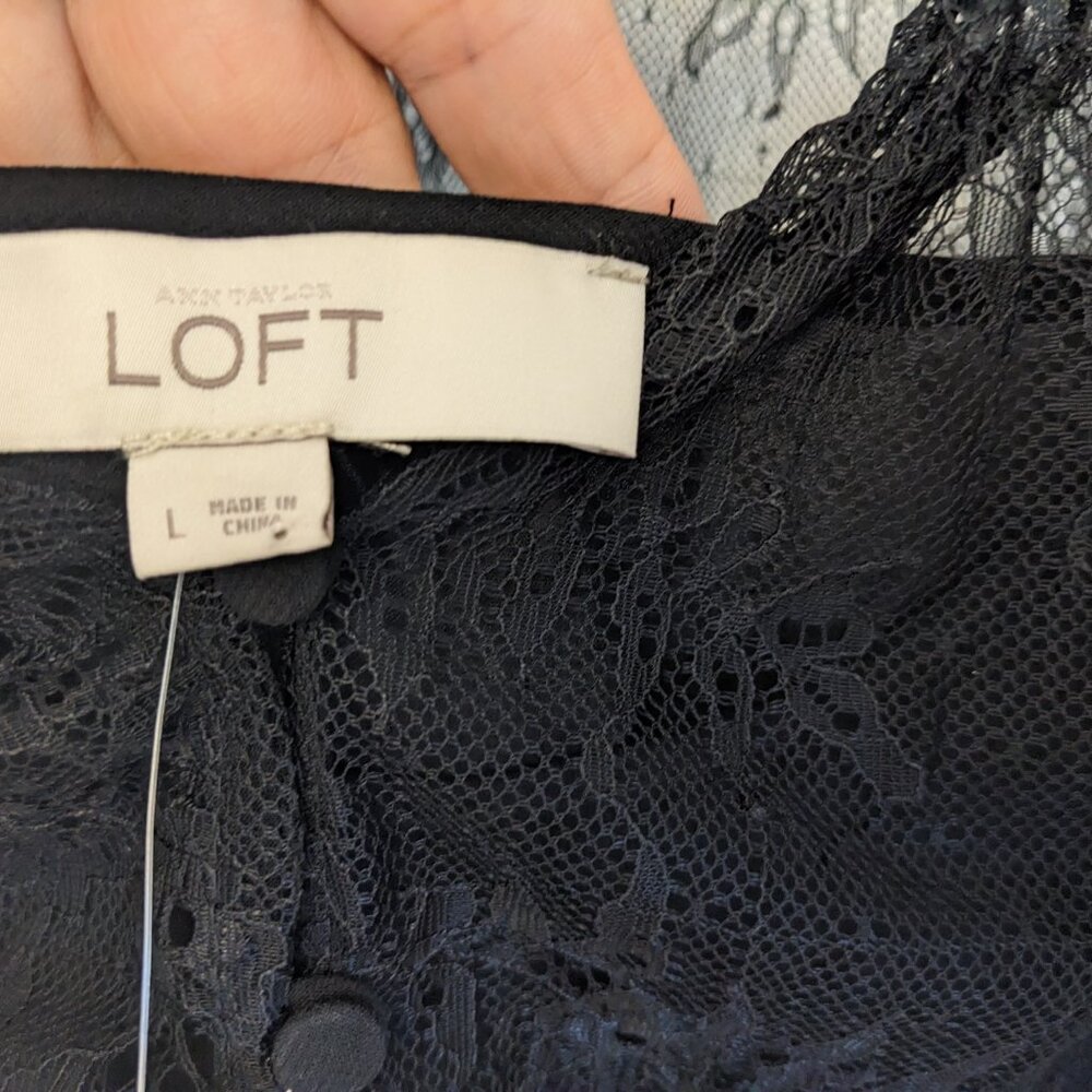 NWT Loft Lace Sleeveless Top Dark Romantic Ruffles Whimsy Goth Size Large - Picture 5 of 7